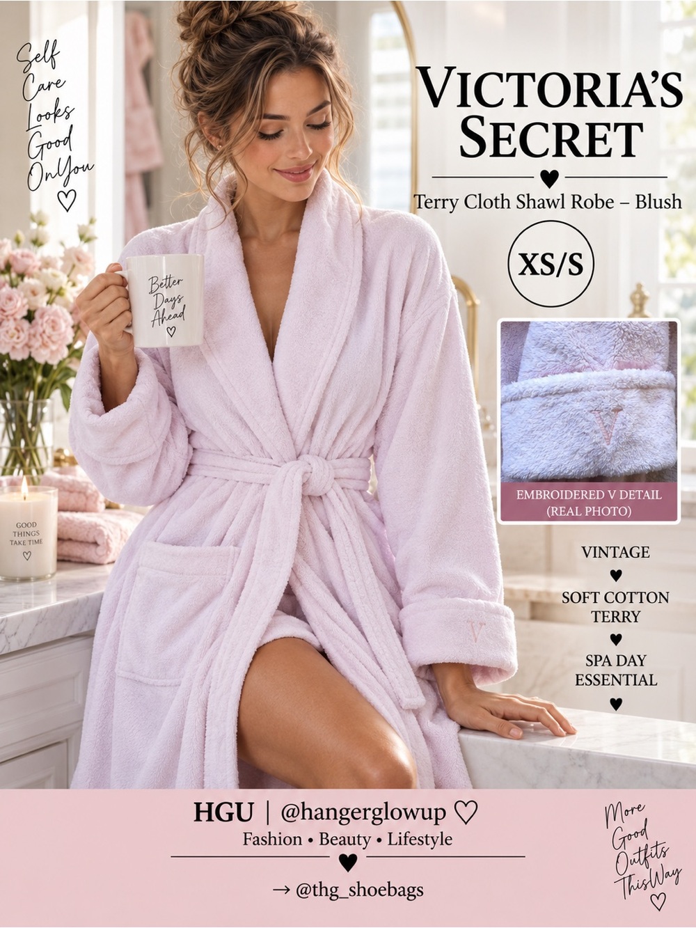 Victoria’s Secret Vintage Pink Cotton Terry Bath Robe XS/S Made in Turkey